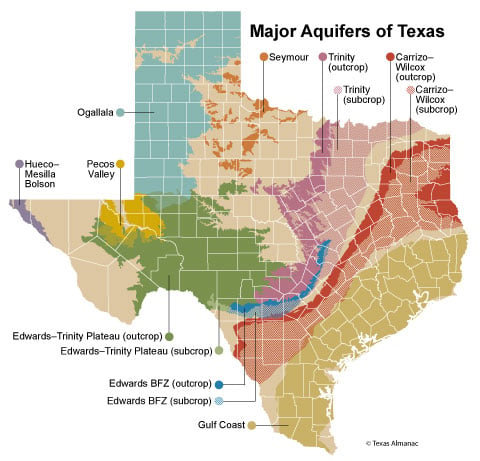 Major Aquifers of Texas map