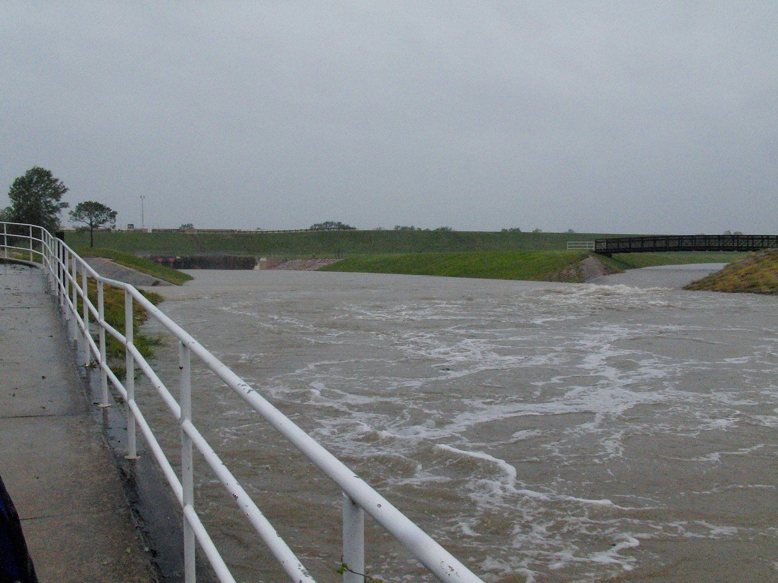 The Barker Reservoir spillway flooded after Hurricane Ike in 2008