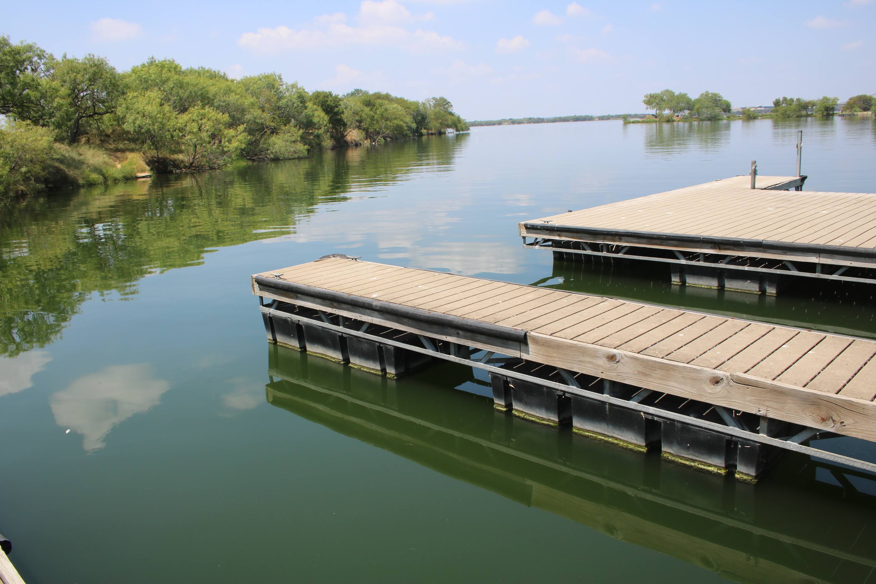Boat docks at Calaveras Lake near San Antonio