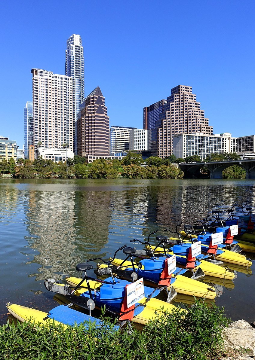 Lady Bird Lake, in downtown Austin, is a popular spot for recreation