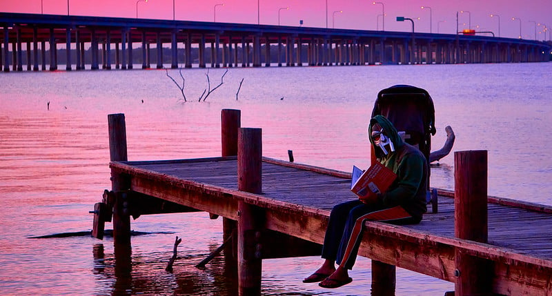 Dr. Doom enjoying a quiet evening on a pier at Lake Ray Hubbard